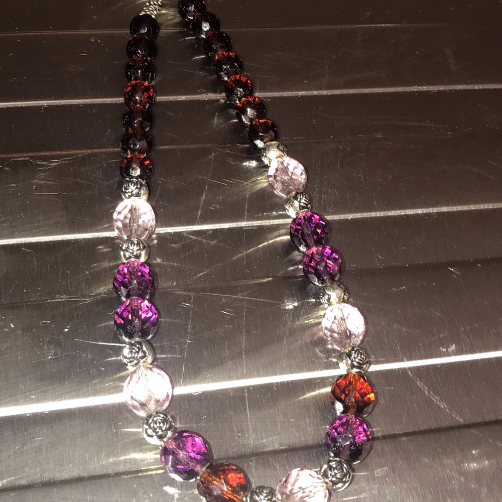 Purple, burgundy & pink Crystals necklace 20”